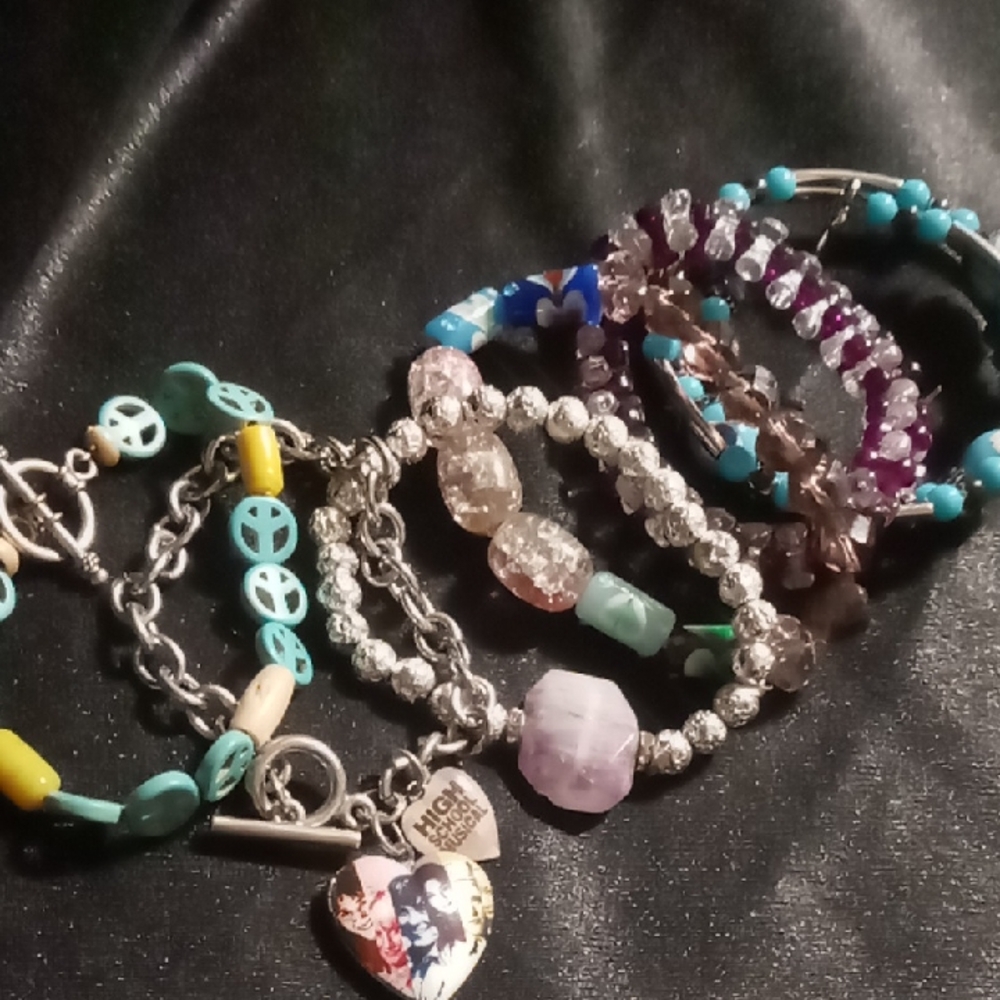 Girls Colorful Beaded, wrapped, chunky oval link chain Bracelet & beaded